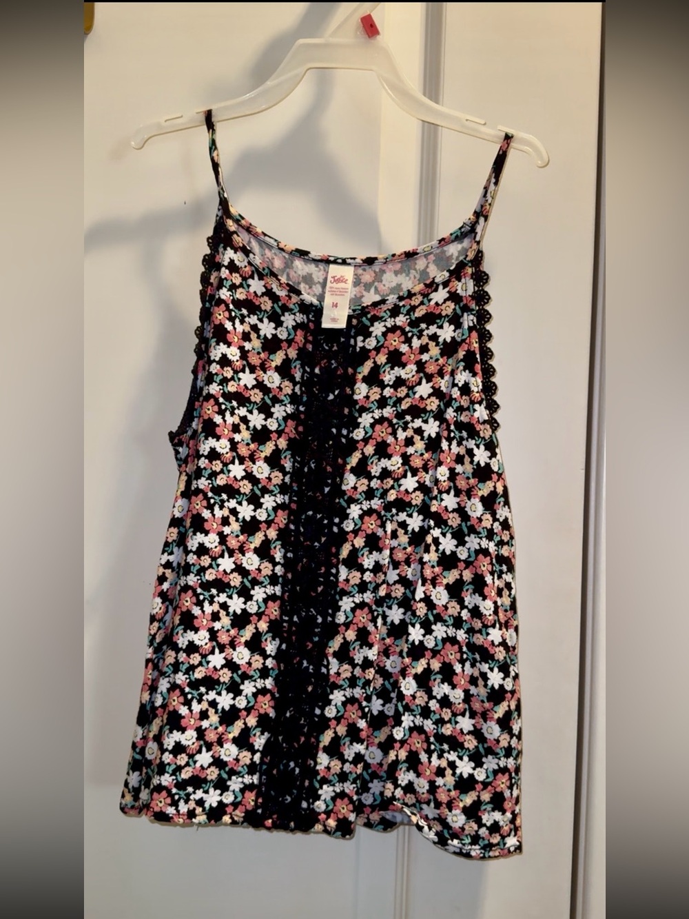 Justice Black Floral Lace-Trim Camisole with Pink & White Flowers